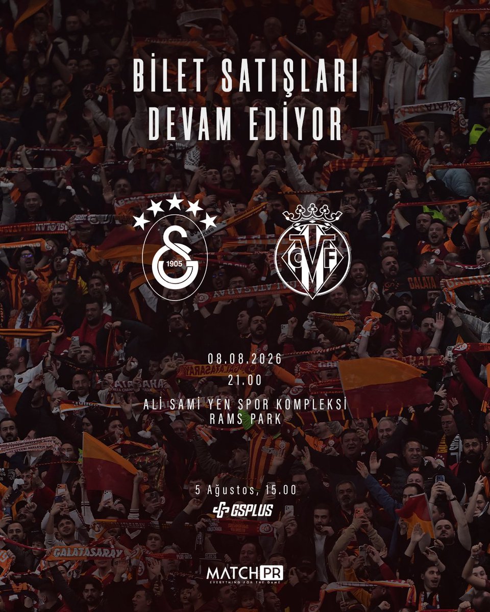GalatasaraySK's tweet photo. 🏟️ 8 Ağustos Cumartesi günü saat 21.00’de Ali Sami Yen Spor Kompleksi RAMS Park’ta Villarreal CF ile oynayacağımız karşılaşmanın biletleri, tüm GSPlus kullanıcıları için SATIŞTA! 🦁

🎫 Hemen satın almak için: https://t.co/L4jGOV1quk https://t.co/1mfORnN1rs