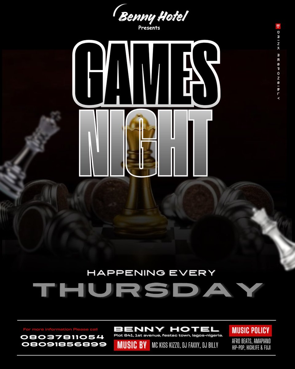 BennyHotel's tweet photo. The ultimate Thursday hangout is here!
Good games. Great music. Amazing food. Ice-cold drinks. Even better company.
For bookings / more information;
WhatsApp; 08087139118
📍 Plot 641, 1st Avenue, Festac, Lagos, Nigeria.
Jp2020 peller jarvis trending viral https://t.co/BAbZevUGtj