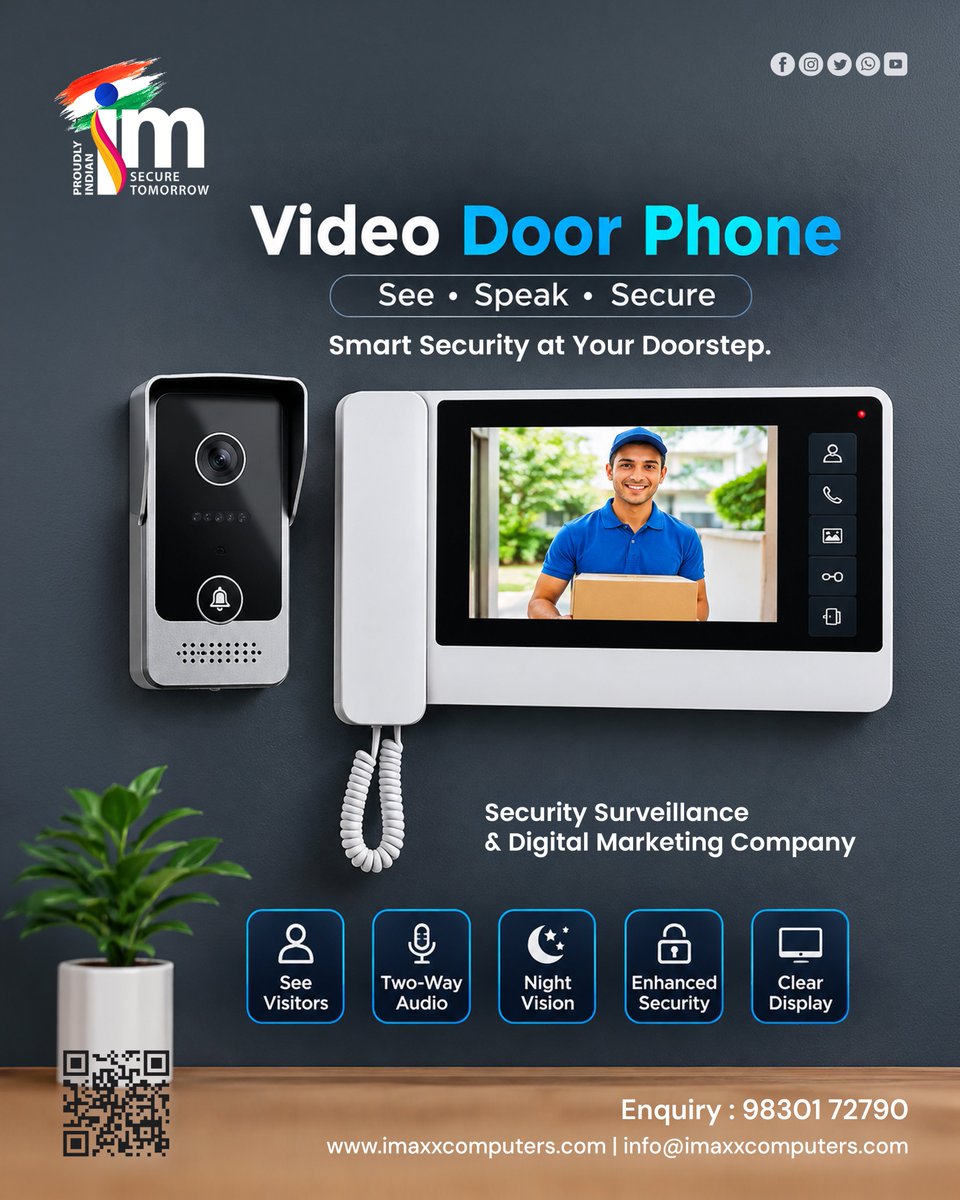 imaxxcomputers's tweet photo. 🏠 See. Speak. Secure.
📞 Enquiry: 98301 72790
🌐 https://t.co/WiRhVtv5Bg
📧 info@imaxxcomputers.com
#VideoDoorPhone #SmartSecurity #HomeSecurity #OfficeSecurity #DigitalSecurity #TwoWayAudio #NightVision #SmartHome #AccessControl https://t.co/7WUcbMrDJC