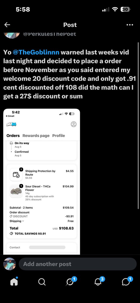 PerkulesThePoet's tweet photo. @TheGoblinnn @TheGoblinnn where’s my full 27$ refund dawg $PerkulesThePoet is my cashapp https://t.co/kiuRrdOnhO