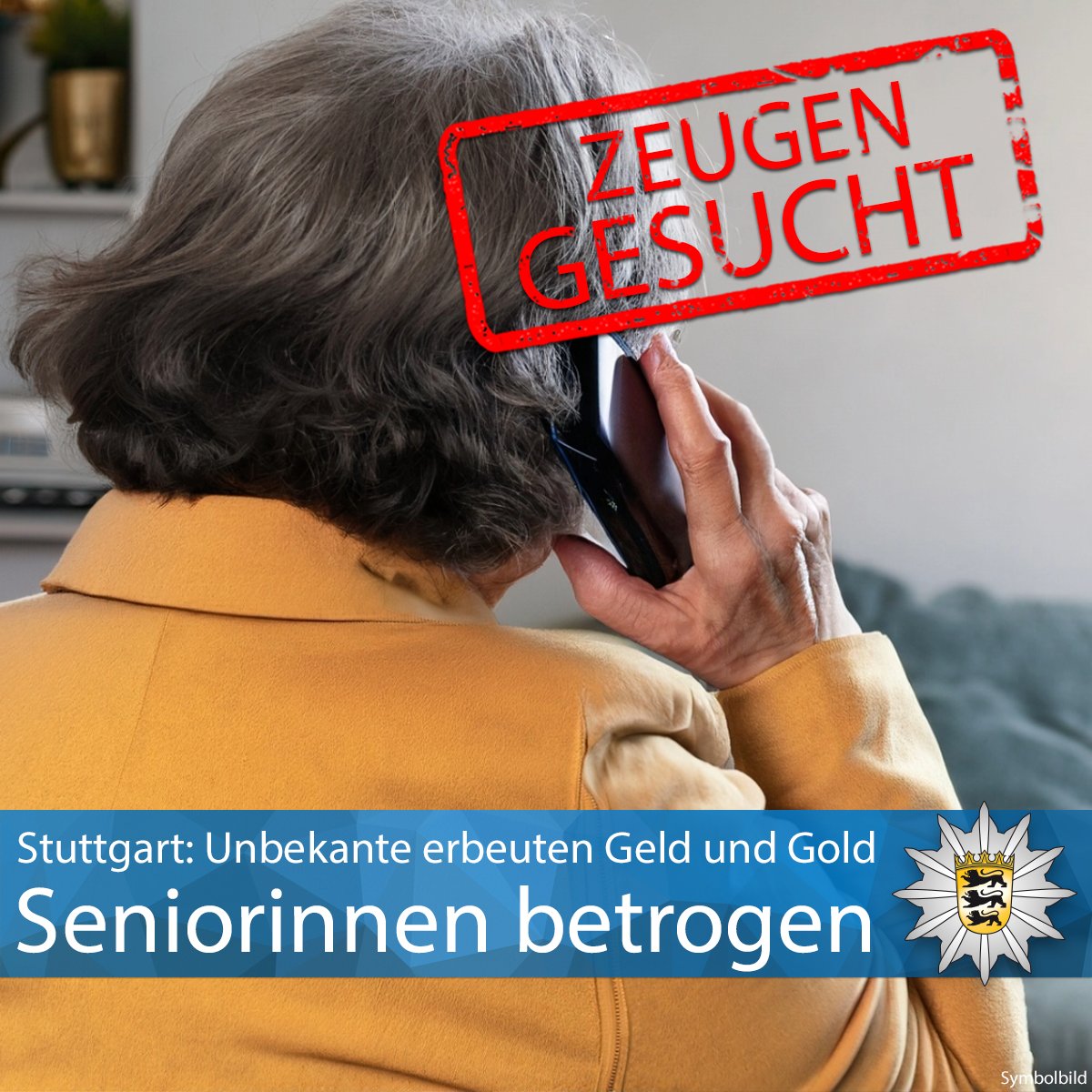 PP_Stuttgart's tweet photo. #Stuttgart Unbekannte Telefontrickbetrüger haben am Dienstag bei zwei Seniorinnen Bargeld, Schmuck und Goldmünzen im Wert von mehreren hunderttausend Euro erbeutet. Sie übergaben ihre Wertsachen jeweils an einen Abholer. Zur PM ▶️ https://t.co/466PkURHMD Eure #Polizei #Stuttgart https://t.co/yWX0rwT9D9