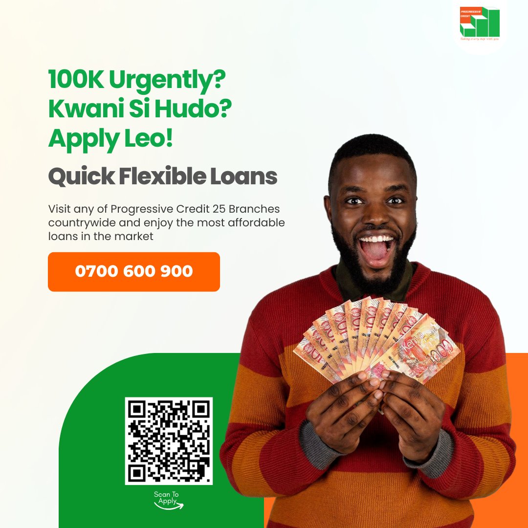 progressivecrke's tweet photo. 100k urgently? Kwani si hudo? Apply for cash at Progressive Credit and get it in just 24 hours

Apply Now
📞 0700 600 900
🌐 https://t.co/VyouJmsNZw

#ProgressiveCredit #QuickFlexibleLoans #TakingEveryStepWithYou https://t.co/HJEmpPXYf5