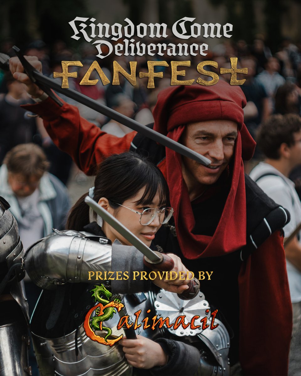 WarhorseStudios's tweet photo. ⚔️ Ready to claim your prize?

Thanks to @Calimacil (seriously, big shout out to them!), some lucky folks at Fanfest will be taking home some #KCD2 replicas as prizes - including some brand new items!

From cosplay to Farkle, we can't wait to see who takes them home.

Want one for yourself? Check out the entire range on Calimacil’s website!
Link below 👇

#Fanfest #Calimacil #WarhorseStudios