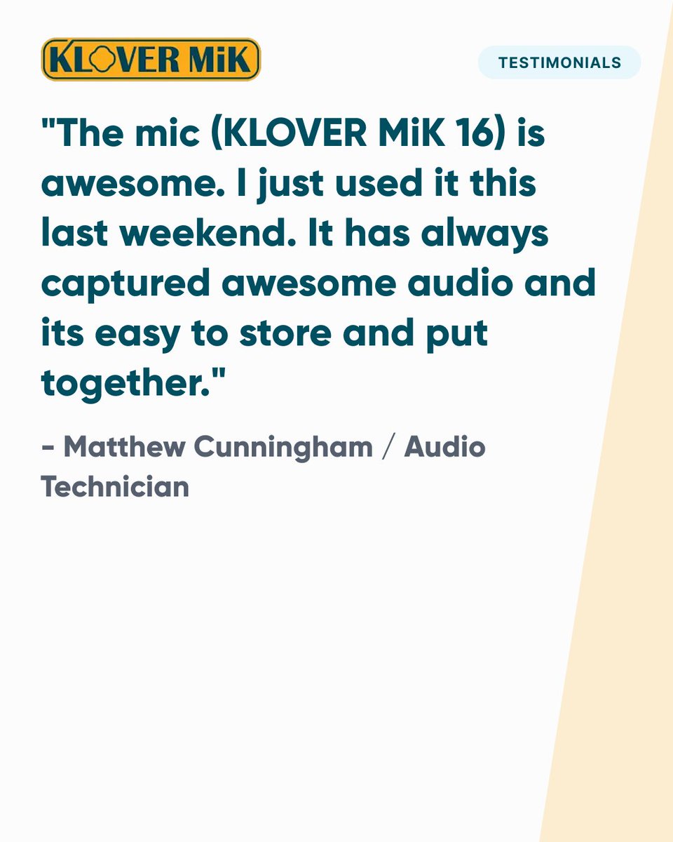 kloverprod1's tweet photo. Matthew Cunningham, an Audio technician shares his experience with the KLOVER MiK 16.

#KloverMiK #parabolic #parabolicmicrophone #microphone #audio #audioproduction #production #foryou #foryoupage https://t.co/pmtv3cSk3e