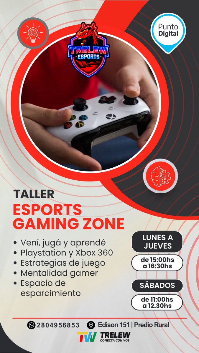 PuntoTrelew's tweet photo. 🎮 ¡Volvió el Taller de Esports a Punto Digital!

Si te gusta jugar, mejorar tu nivel y compartir partidas con otros, te esperamos en Gaming Zone. Vamos a trabajar con PlayStation y Xbox, estrategias, mentalidad gamer y juego en equipo, en un espacio pensado para https://t.co/QLtlEA6Uw5