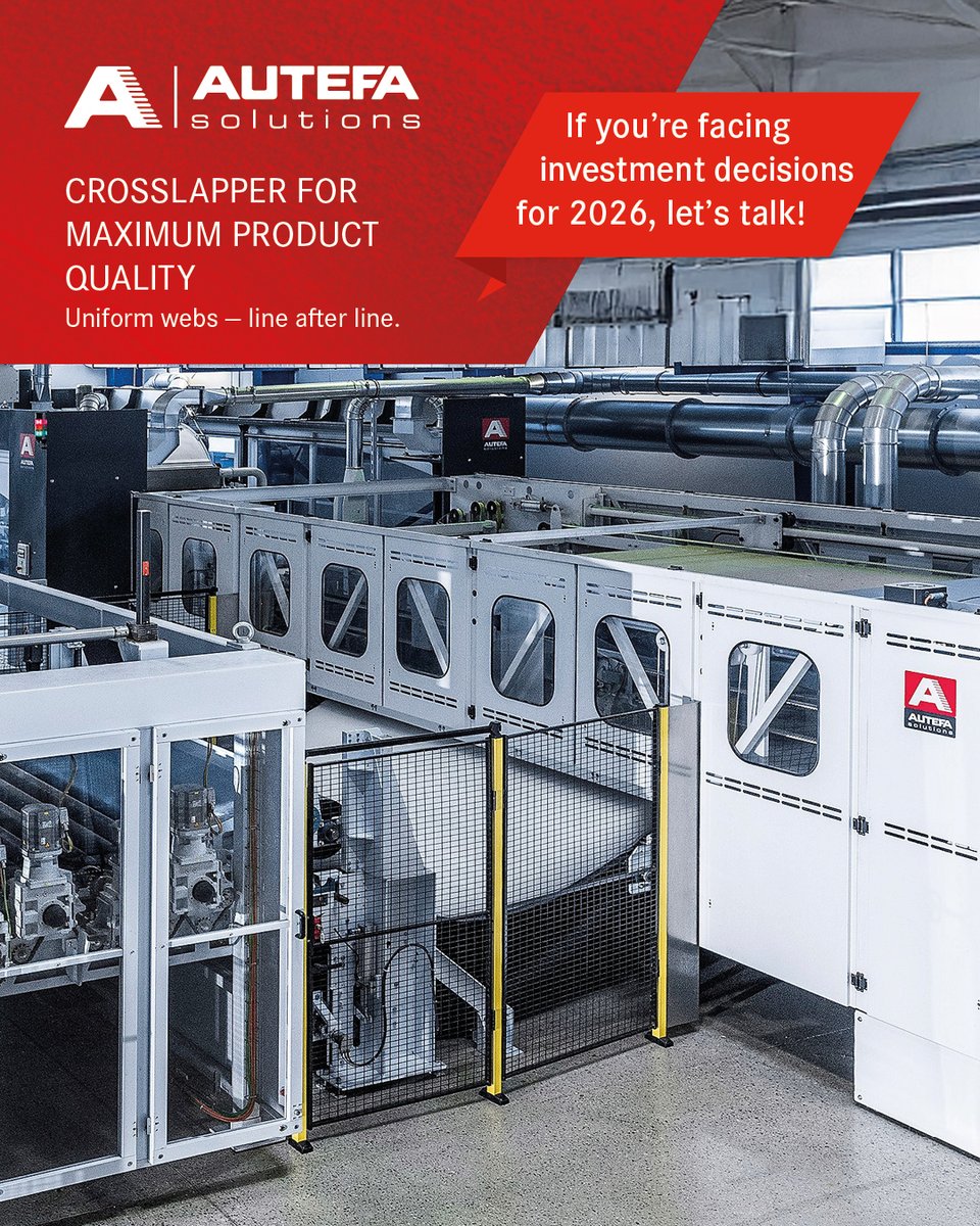 TNonwovens's tweet photo. From Nonwovens to Automation, AUTEFA Solutions delivers cutting-edge technology across four dynamic business units — driving innovation, performance, and global expansion. 🌍✨
🔗 𝐋𝐞𝐚𝐫𝐧 𝐦𝐨𝐫𝐞: https://t.co/Y5snFVZ0SO
#AUTEFASolutions #TextileTechnology https://t.co/g2EKikztwz