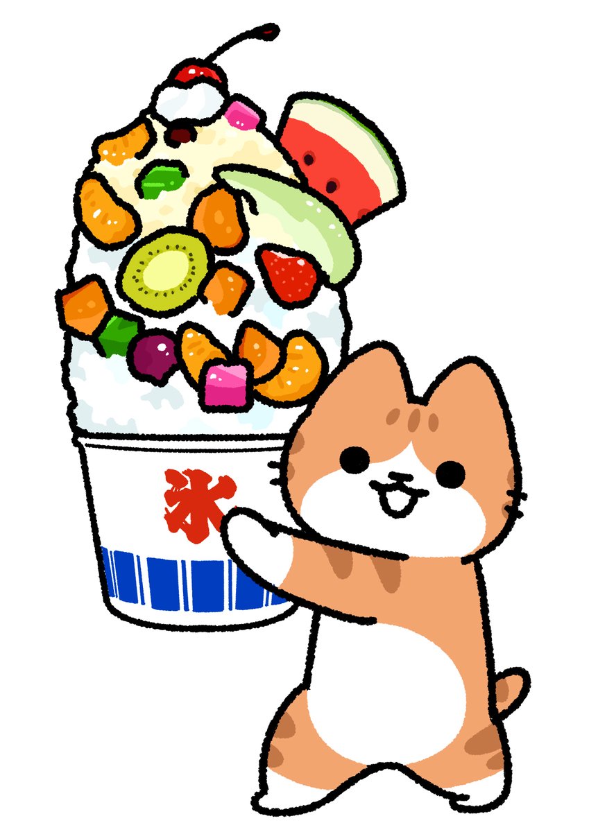 pandania0's tweet photo. 夜食にかき氷を持ってきた猫 https://t.co/7WdaiTchvh