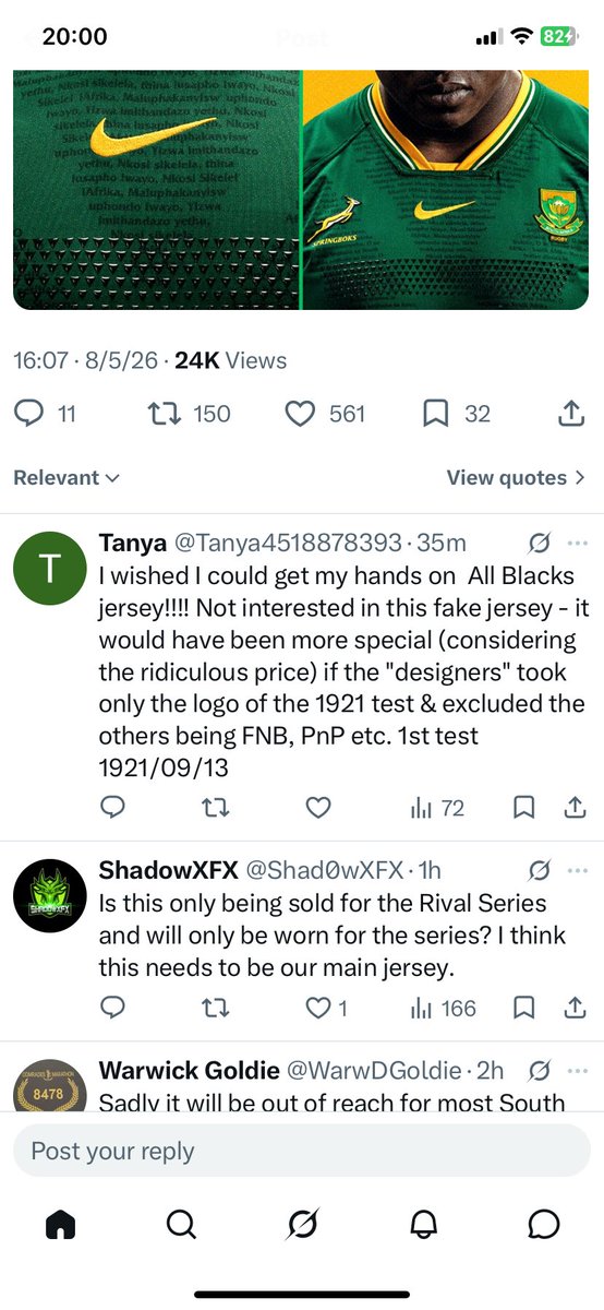 Becka25154193's tweet photo. @Tanya4518878393 @Springboks @Nike Maybe mute this page and let everyone else support the Boks https://t.co/jwNNbkrp31