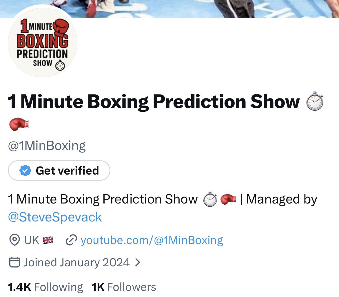 SteveSpevack's tweet photo. 🥊 Still not following @1MinBoxing?
Big boxing content. Big opinions. Big energy. 🚀
Follow now &amp; we'll 💯 follow back active boxing accounts! 👊👇 https://t.co/O291C2rX5K
