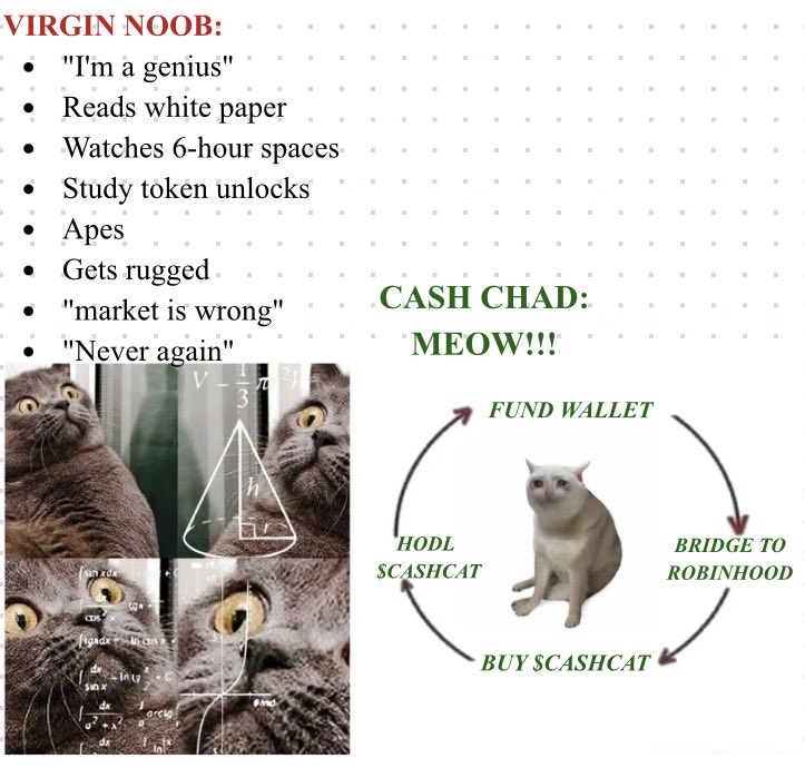 akrypts's tweet photo. Virgin Noob or Cashcat chad? 😂 @cashcat_token

I’m full-port $CASHCAT rn.

@RobinhoodApp chain is the fastest EVM to 100M transaction.
Doesn’t make sense for the flagship memecoin, with 40k holders, best lore and utility not to be worth billions.

Highest asymmetric bet rn imo. https://t.co/JiXevf6PBa