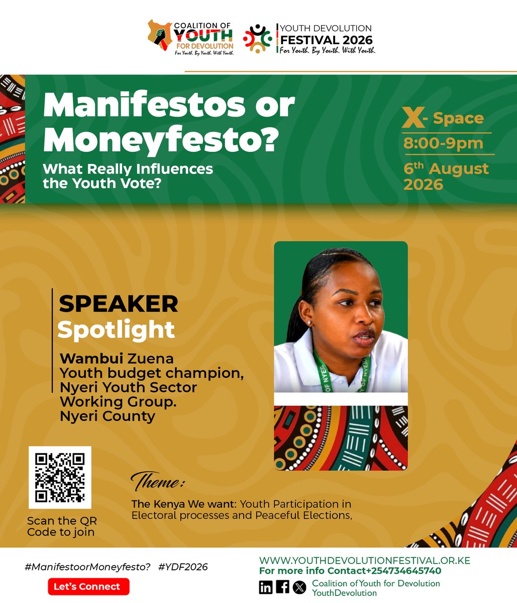 YouthDevolution's tweet photo. Speaker Spotlight
Meet Wambui Zuena, a Youth Budget Champion @NYSWG019 
she'll help us explore how to distinguish realistic promises from empty pledges, and why young people should pay attention to budgets
#ManifestoOrMoneyfesto #YDF2026 https://t.co/I4di8JKrMz