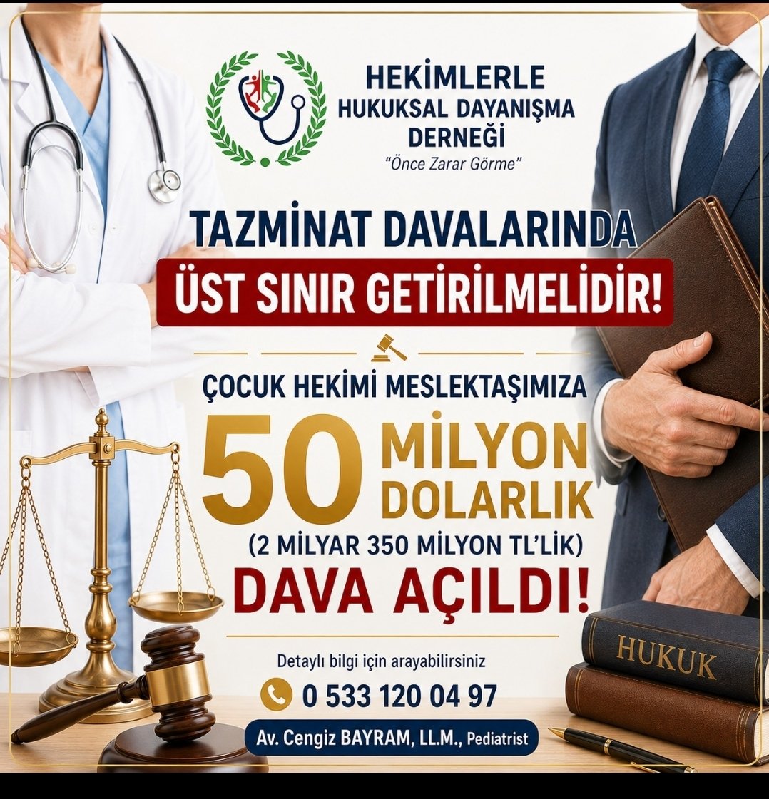 gelibolu2015's tweet photo. Hekimlerle Hukuksal Dayanışma Derneği Başkanı Av. Dr. Cengiz Bayram bir Çocuk Hastalıkları Hekimine 50 Milyon $ ( 2.5 Milyar 350 Milyon TL! ) #malpraktis tazminat davası açıldığını bildirdi.  @DrAvCengiz6127 

Daha önce de yazmıştım. Daha da kötüye gidiyor. Bu iş artık fahiş malpraktis tazminat boyutunu aştı, ülkemizde her şeye rağmen canla başla çalışan Pediatri hekimlerini ve dolayısıyla Çocuk sağlığını tehdit eder boyuta geldi maalesef.