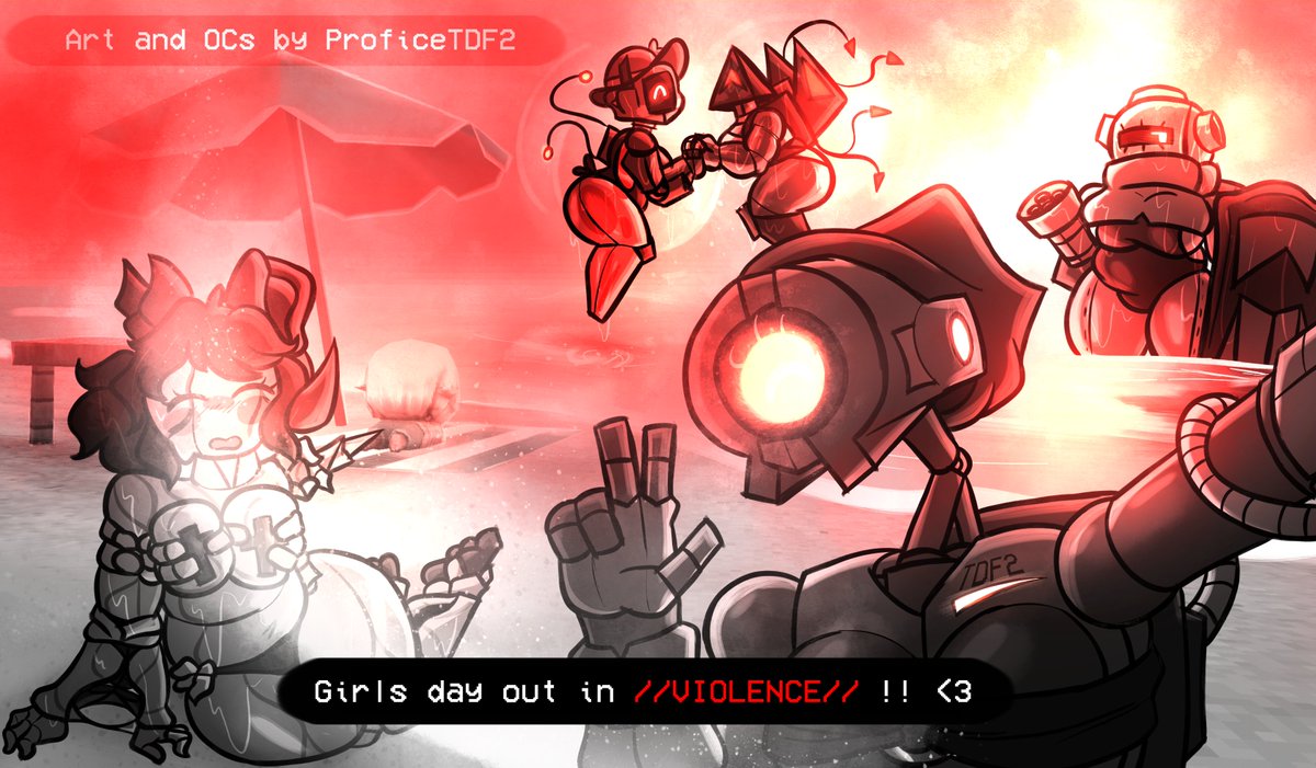 ProficeTDF2's tweet photo. A beach day with some hard working denesins of //HELL// :3
(Final alt is just for the flat colors lol :3)
#art #oc #ultrakill https://t.co/eLhnkAUsTu