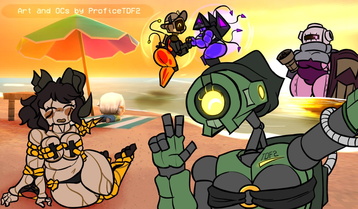 ProficeTDF2's tweet photo. A beach day with some hard working denesins of //HELL// :3
(Final alt is just for the flat colors lol :3)
#art #oc #ultrakill https://t.co/eLhnkAUsTu