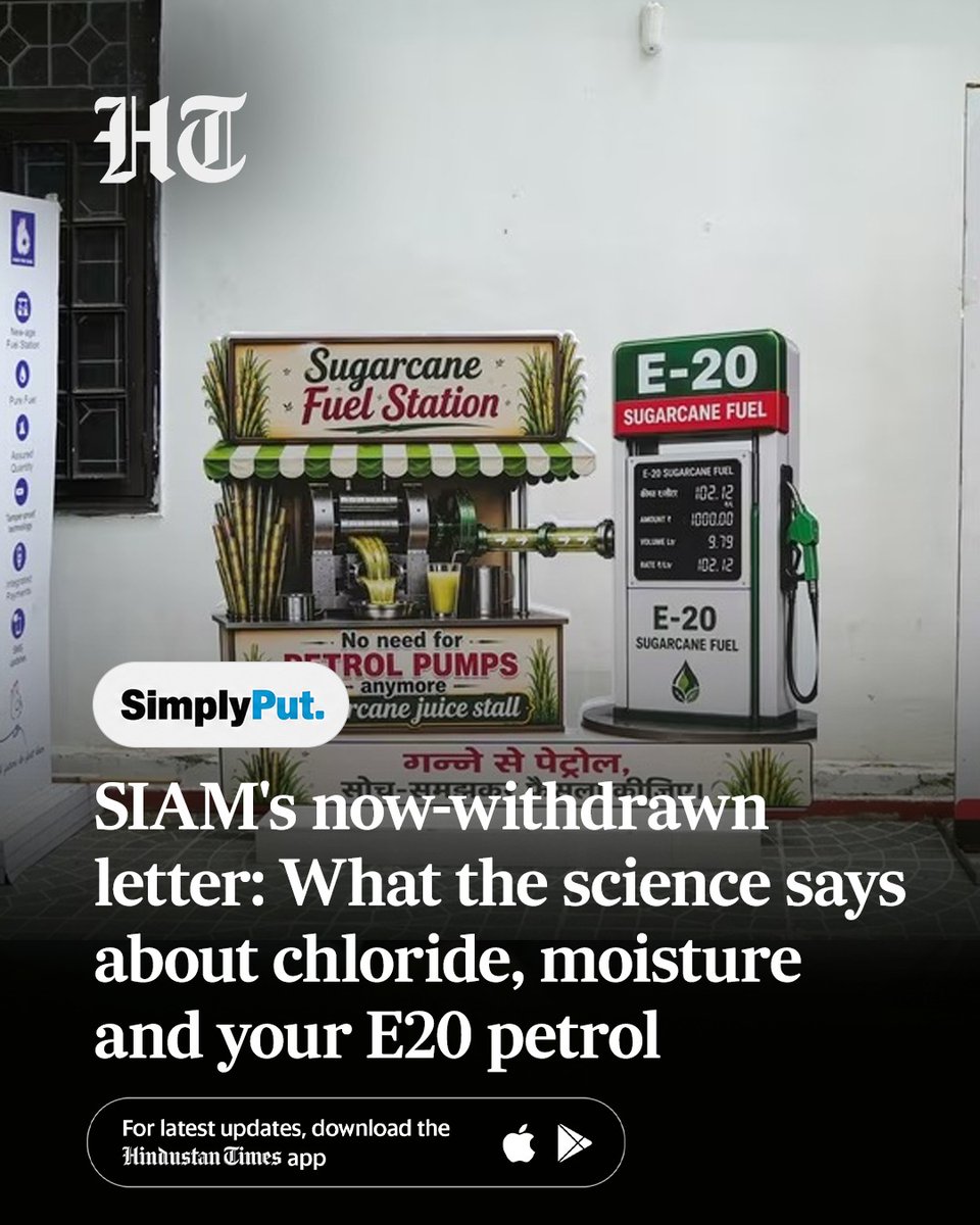 htTweets's tweet photo. Chloride pitting corrosion. Phase separation. Why does the petrol tank suddenly become a chemistry problem?

HT SimplyPut on the science behind the E20 controversy — after SIAM's withdrawn letter to the government: https://t.co/a72ZXe4z9I https://t.co/0kiEj13RVh