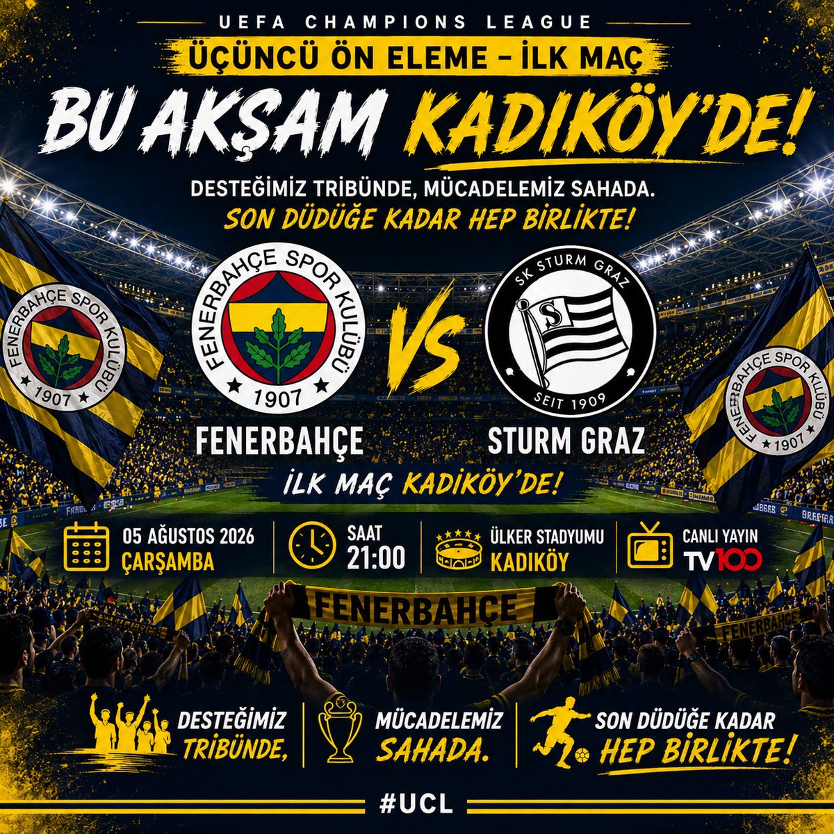 fbderaliaga's tweet photo. #UCL Üçüncü Ön Eleme İlk Maç 
Fenerbahçe ⚽️ Sturm Graz
#FenerinMaçıVar ⚽️💛💙
Başarılar #Fenerbahçe
#FBvSTU https://t.co/7GROWfKlfl