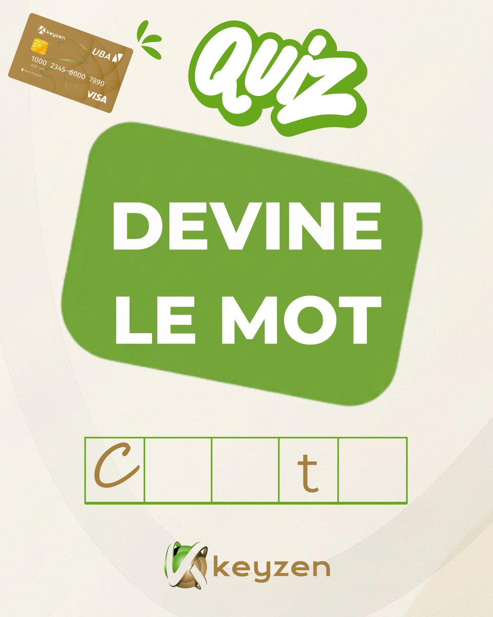 KeyzenSn's tweet photo. QUIZ KEYZEN. 5 000 F CFA à gagner !

Le mot mystère du jour est caché… sauras-tu le retrouver ? 👀

Indice : Je tiens dans une poche, mais je peux t'accompagner partout et te permettre de payer en ligne comme en magasin.

Pour participer :
Suis la page Keyzen
Like cette publication
Partage-la
Commente ta réponse + ton ID Keyzen
 Fin du jeu : 10/08 à 13h

Un gagnant sera tiré au sort parmi les bonnes réponses. Bonne chance à tous ! #Keyzen #Uba