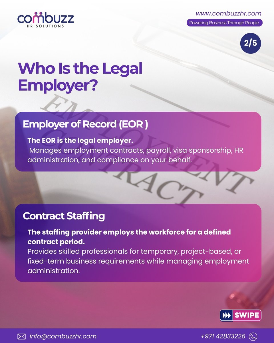 Combuzzhr's tweet photo. 🤔 EOR or Contract Staffing—which workforce solution is right for your business?

📞 +971 42833226
📧 info@combuzzhr.com
🌐 https://t.co/C22RxeDiT5

. 

#EmployerOfRecord #EORUAE #ContractStaffing #ContractStaffingUAE #WorkforceSolutions https://t.co/6K3PfgEm24