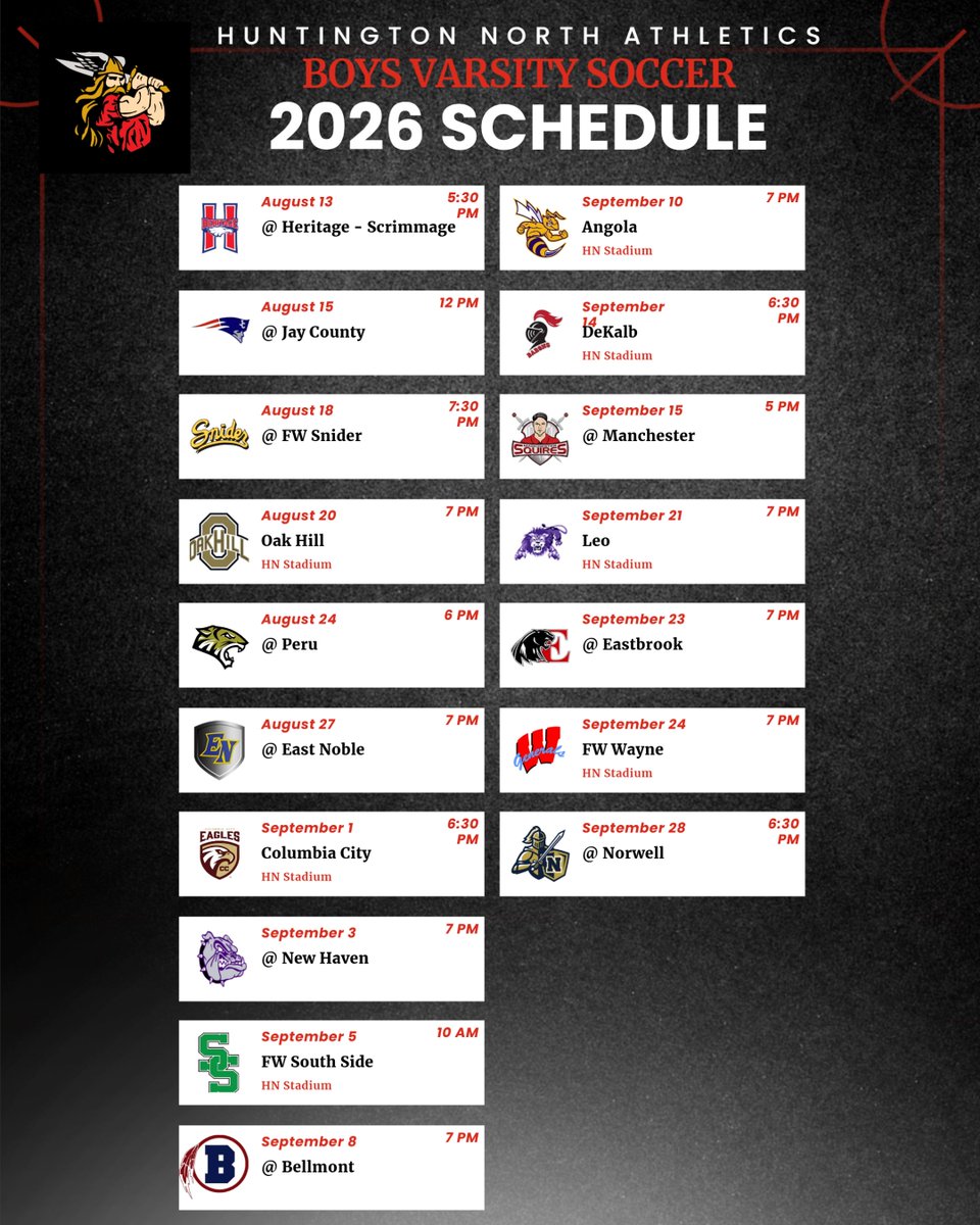 hnvikings's tweet photo. 2026 Boys Soccer Schedule. Schedules subject to change #GoVikings https://t.co/NOM96XqB5R