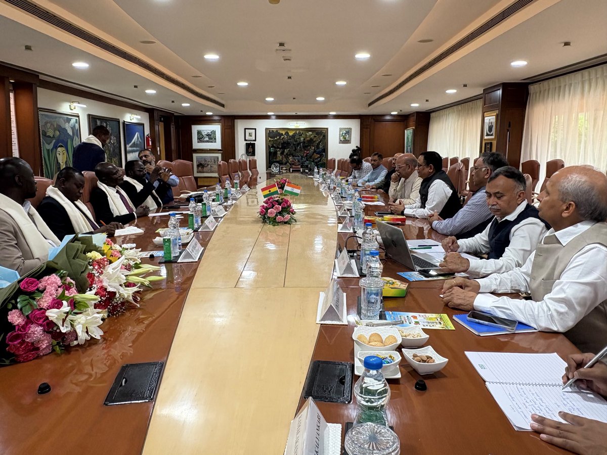 KiritkrJPatel's tweet photo. Today, I had the pleasure of welcoming a high level delegation from the Presidential Initiative for Agriculture and Agribusiness (PIA), Republic of Ghana, to IFFCO Sadan, New Delhi. The delegation included H.E. Prof. Kwasi Obiri-Danso, High Commissioner of Ghana to India, H.E. Dr. Peter Boamah Otokunor, Director, Presidential Initiative for Agriculture and Agribusiness (PIA), along with their distinguished team. Our discussions focused on exploring opportunities for mutually beneficial collaboration in organic and inorganic fertiliser production, agricultural development and strengthening the cooperative movement in Ghana.

As the world's largest farmer owned processed fertiliser cooperative, IFFCO firmly believes that cooperatives are powerful instruments for empowering farmers, improving rural livelihoods and promoting sustainable agricultural growth. During the meeting, I shared IFFCO's rich experience in supporting millions of farmers through innovation, capacity building and cooperative development, and reaffirmed our commitment to sharing this knowledge with partner nations.

The interaction reflected our shared vision of advancing food security, strengthening agricultural value chains and creating new opportunities for farmers through meaningful international cooperation. I am confident that this engagement will pave the way for a long-term partnership that contributes to the growth of the cooperative sector and enhances the prosperity of farmers in both countries.

@IFFCO_Coop @IndiaGhana @GhanaMFA