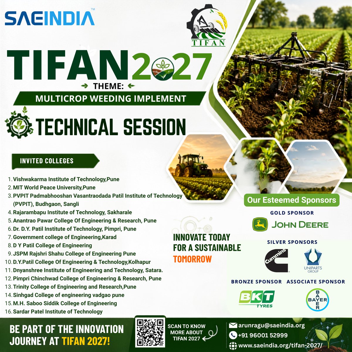 SAEINDIAHQ's tweet photo. TIFAN 2027 Technical Session 

Innovation in agriculture begins with knowledge, collaboration, and engineering excellence.

Together, let's inspire the next generation of engineers to develop innovative, farmer-centric technologies that will shape the future of Indian agriculture https://t.co/WWcEhqyEXG