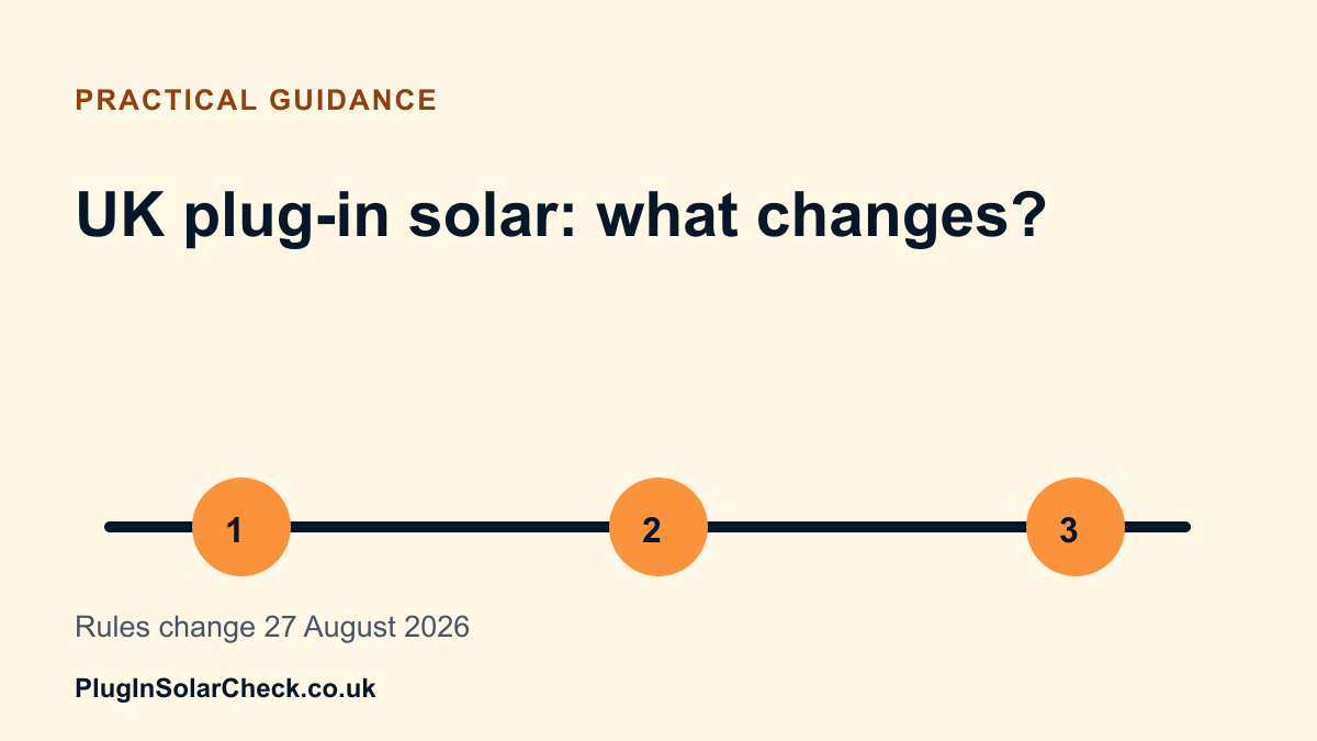 PlugInSolarUK's tweet photo. UK plug-in solar rules change on 27 August 2026, but that does not make every kit suitable for mains connection. Here is the evidence to check before buying. #PlugInSolar https://t.co/yr8EpHpy72 https://t.co/PbKfHDAdAl