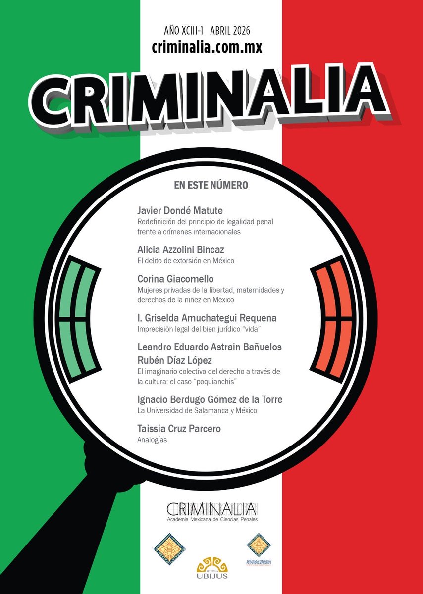 AcadMexCienPen's tweet photo. ¡Ya viene! ¡No tarda! ¡Muy pronto estará aquí! El nuevo número de #Criminalia órgano de difusión de las Academias Mexicana y Española de Ciencias Penales. Fundada en 1933, es la primera revista de Latinoamérca en su materia Disponible en versiones impresa y en linea👇 https://t.co/y2sRgpCg2j
