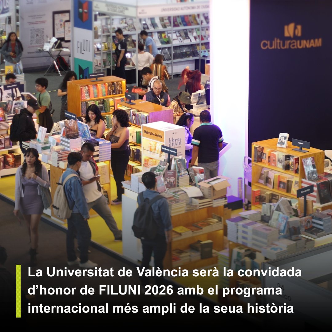 PublicacionsUV's tweet photo. 📚La @UV_EG serà la universitat convidada d’honor de #FILUNI 2026 amb el programa internacional més ampli de la seua història
🗣️Un dels eixos de la programació serà la presentació de cinc llibres coeditats per @PublicacionsUV i @librosunam 
🔗 https://t.co/Xhet1jQjwi https://t.co/QVMmg8l773