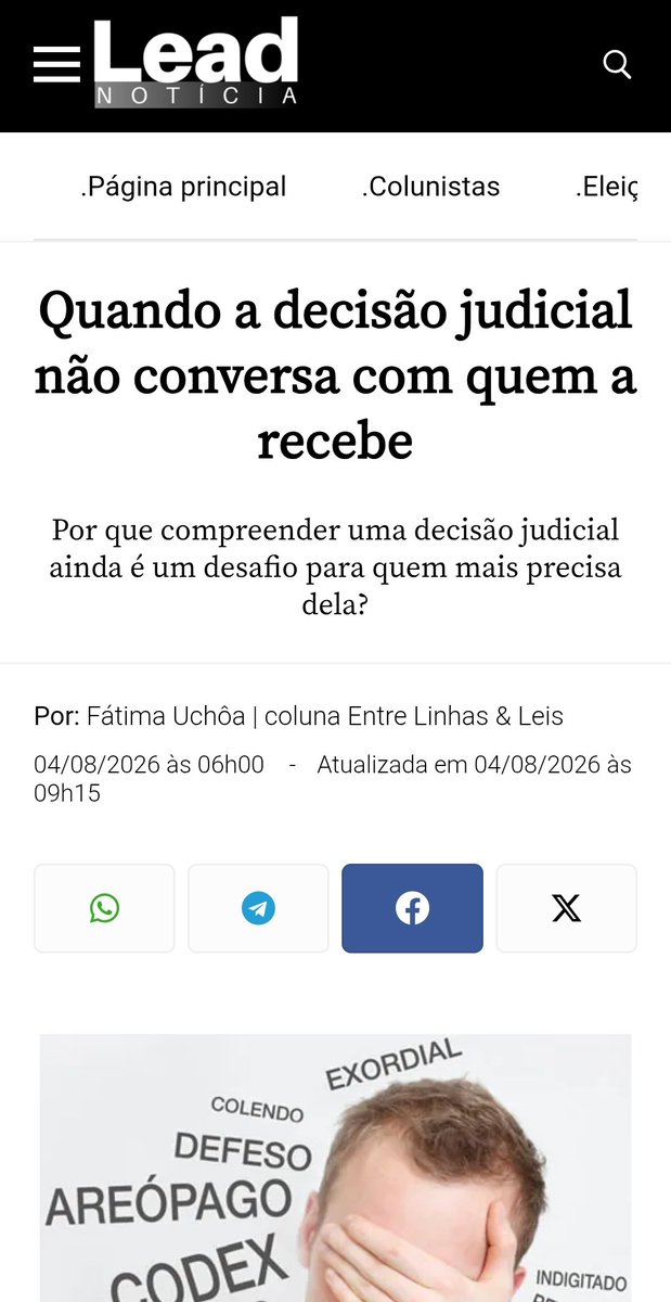 UchoaJournalist's tweet photo. Na nossa coluna mensal Entre Linhas &amp; Leis, proponho debate sobre a simplicidade da linguagem jurídica - nas decisões judiciais e no próprio jornalismo. 
Confira no portal @leadnoticia  .
A gente se encontra lá! https://t.co/ffNr3nz3Ps