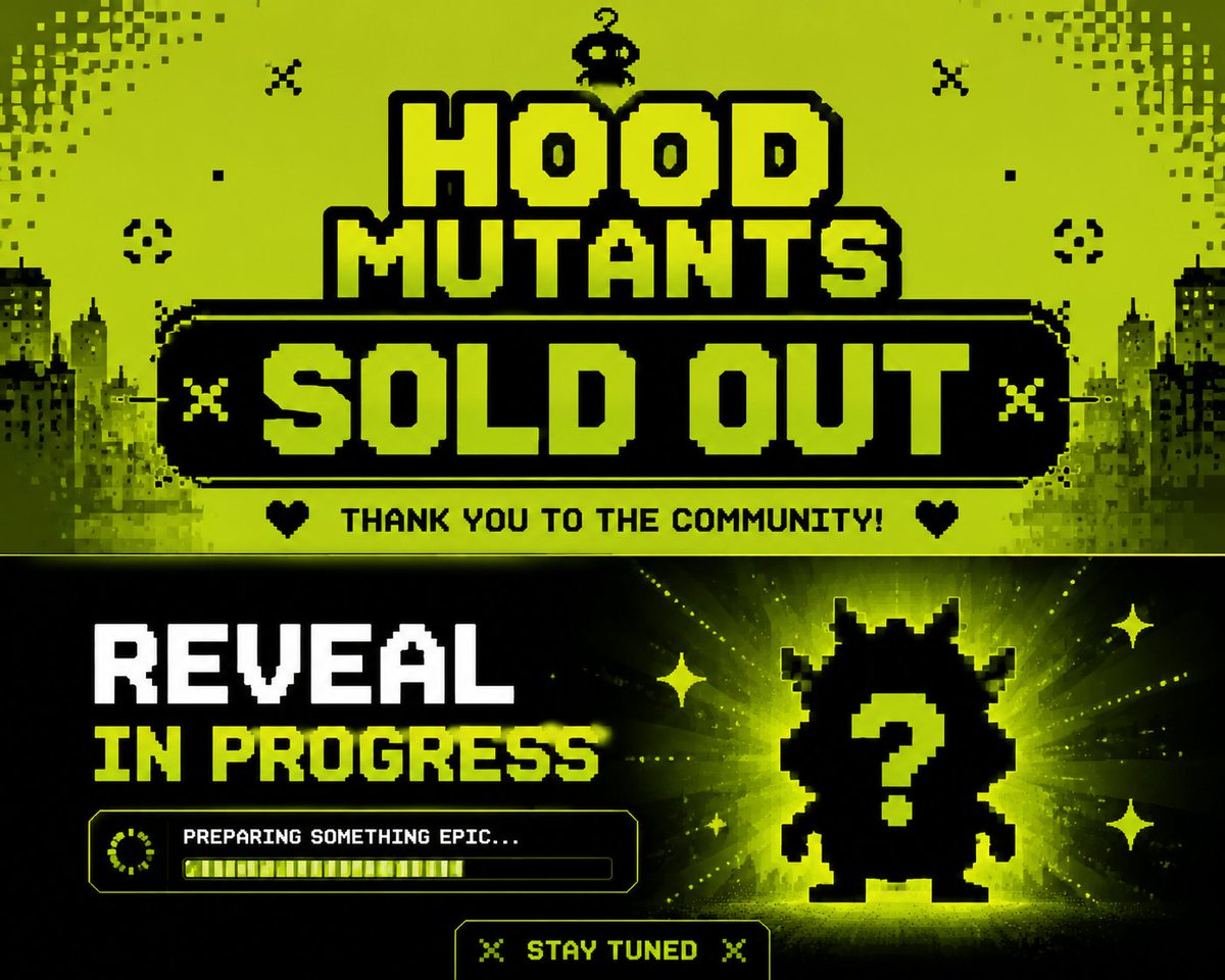 HoodMutants's tweet photo. SOLD OUT!
Thank you to everyone who minted 🎉
Reveal is now in progress👁️
Your Hood Mutants will begin appearing within the next few minutes https://t.co/himaFCViZT