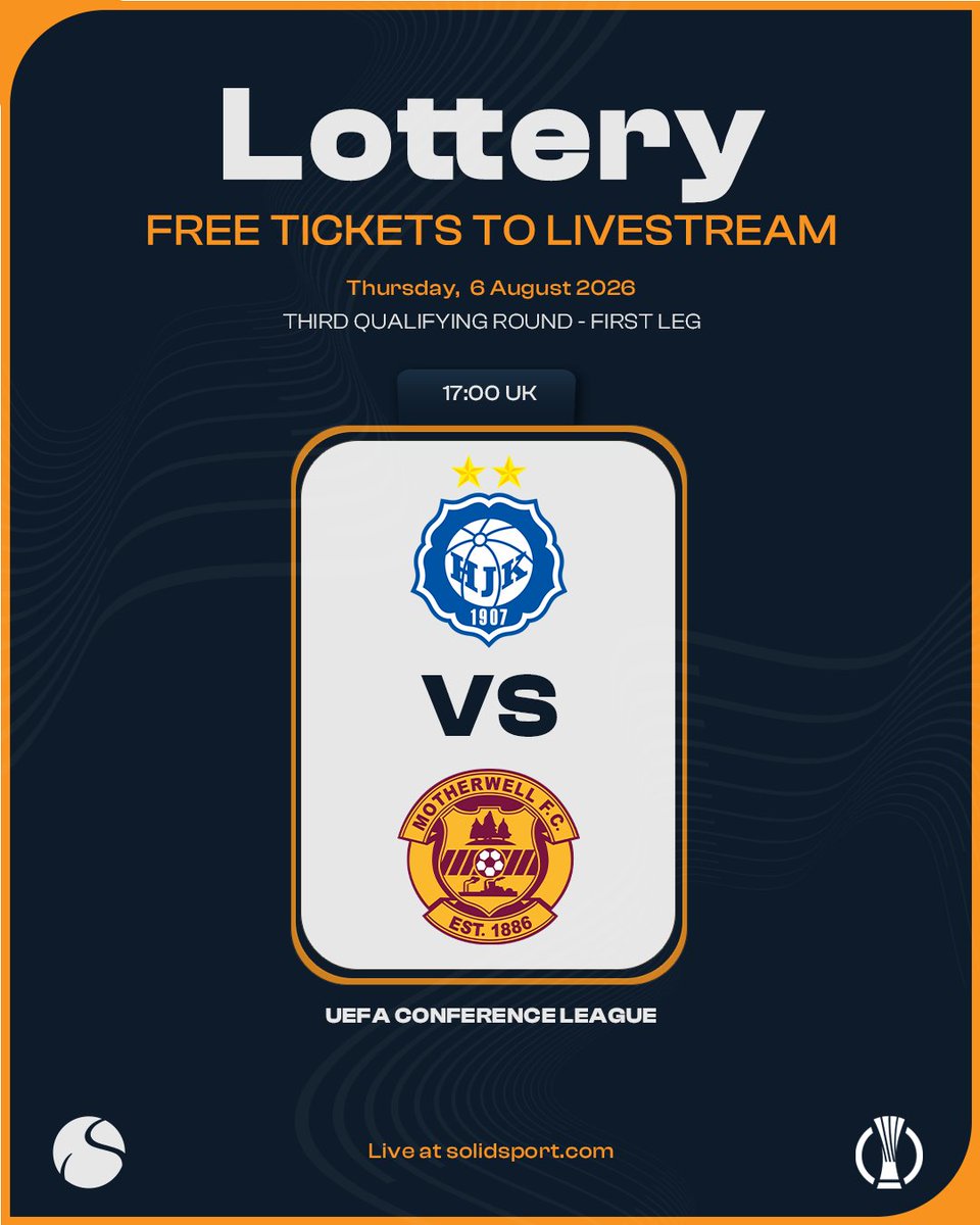 solidsport_swe's tweet photo. 🇫🇮 HJK HELSINKI – MOTHERWELL FC 🏴󠁧󠁢󠁳󠁣󠁴󠁿
Thursday, 6 August | 17:00 UK Time
UEFA Conference League – Third Qualifying Round

Wanna watch the game for FREE this Thursday? 👀🍿

We’re giving away free livestream passes to a few lucky fans! Don´t miss it!

How to enter:
✅Follow us
✅Repost / Share this post
⏰ Winners drawn Thursday at 3 PM

🎟️ Don't want to risk it? Grab your tickets now at:
https://t.co/F4uZtlEEfb