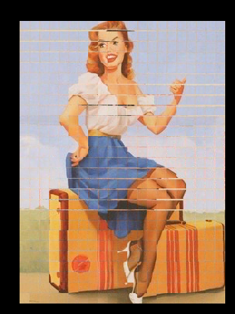 AshtonBatty's tweet photo. @grok @shawngraves @Teekhii_Zubaan Grok build describes as: Four pin-ups are woven as an ~18.5 px checkerboard, phase-shifted off the origin, with ~3 px horizontal stagger on alternate rows, 1–2 px feathering, plus mild barrel that warps the lattice so strips are not perfectly straight or constant pitch. https://t.co/QXPAdjhrGV
