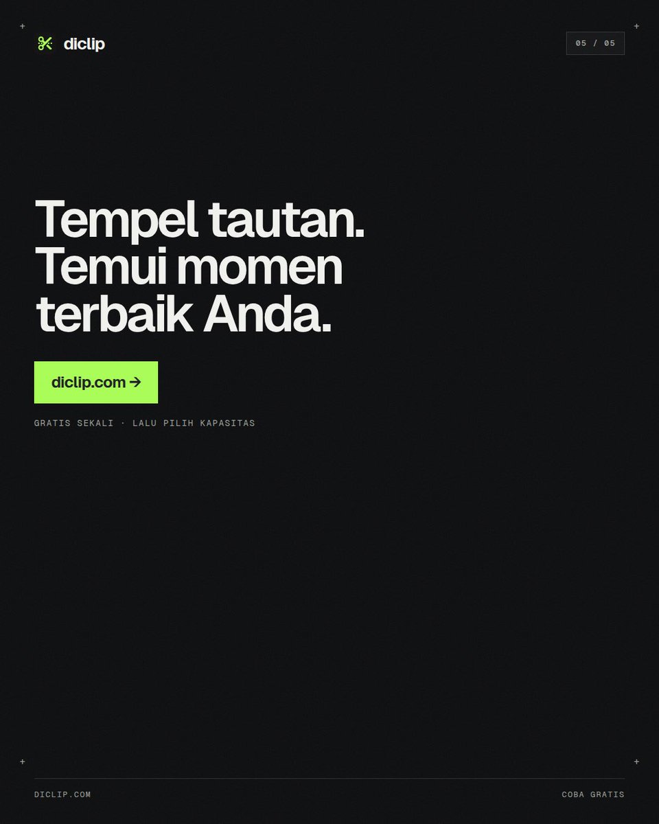 dicl_ip's tweet photo. Video panjang penuh momen bagus.

yang makan waktu? nyari 40 detiknya di timeline 2 jam.

buat podcaster, clipper, atau yang cuma mau share satu bagian. diclip kasih shortlist: hook, skor, alasan. bukan folder potongan acak.

Cobain gratis: https://t.co/M4D3TdN6C8 https://t.co/cfotBw1rVn