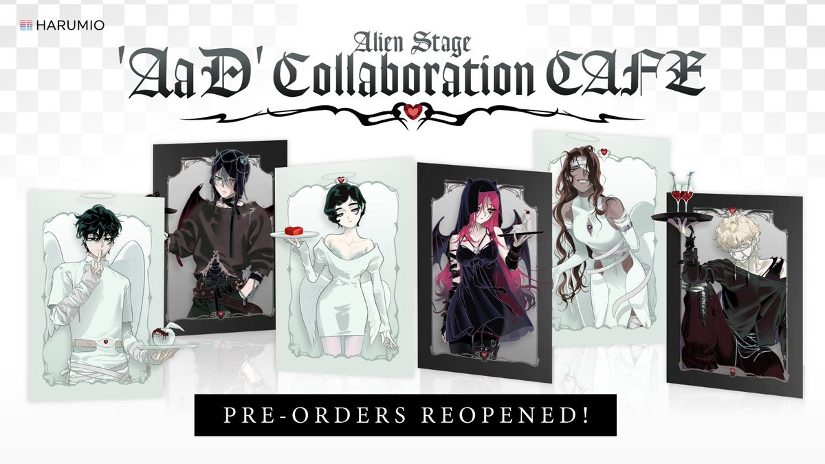 HarumioKorea's tweet photo. #AlienStage: #AaD x #MarchMonster Cafe: Pre-Orders Are Back!

Indulge in the dark and angelic charm of your fave characters with a merch lineup featuring character and oval badges, polaroid and full photocard sets, ceramic fridge magnets, acrylic coasters, fan sticks, chibi acrylic stands, and more on the menu!

Pre-order ends 16th August 2026.

Link in comment!