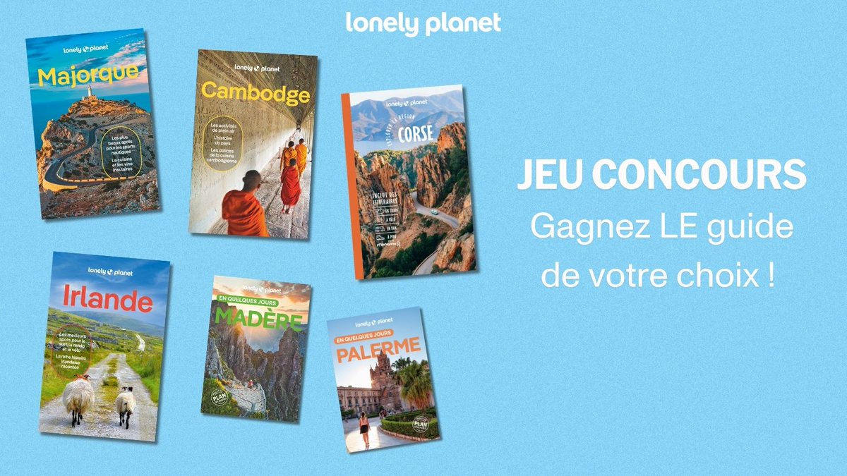 lonelyplanetfr's tweet photo. 💙 Vous êtes plus de 100 000 à nous suivre ! 🥰 

🥳Pour vous remercier, on fait gagner à 5 d'entre vous le #guide de #voyage de votre choix ! 🎁 

Pour participer :  
📲 Abonne-toi à @lonelyplanetfr
👍 Like ce post 
💬 Commente ta destination 
🔁 Repartage !     

#jeuconcours https://t.co/XtNctRYPEY