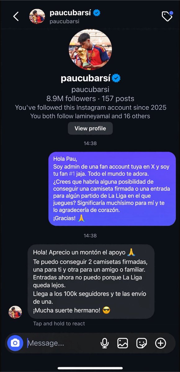 Cubarsi_22's tweet photo. Fans de Cubarsí los necesito 🙏  
Si llego a 100K Pau prometió mandarme dos camisetas firmadas  
Cada follow + retweet cuenta  
Ayúdenme a llegar https://t.co/8trxhUPaLS