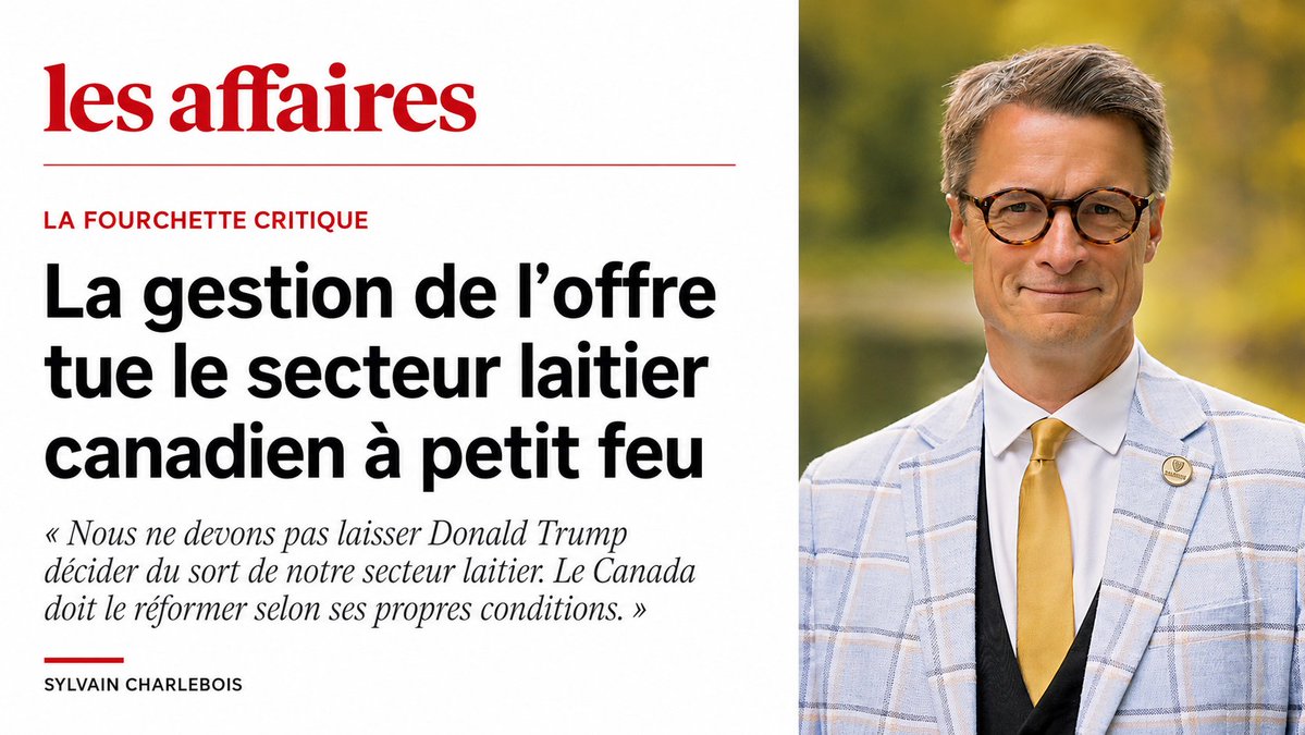 FoodProfessor's tweet photo. Le Canada s’attend à ce que les États-Unis imposent, le 19 août, un droit de douane de 50 % sur certains produits laitiers canadiens. Comme on pouvait s’y attendre, Ottawa dénoncera Donald Trump et présentera toute discussion sur la réforme de la gestion de l’offre comme une capitulation. 

Ce serait une erreur...