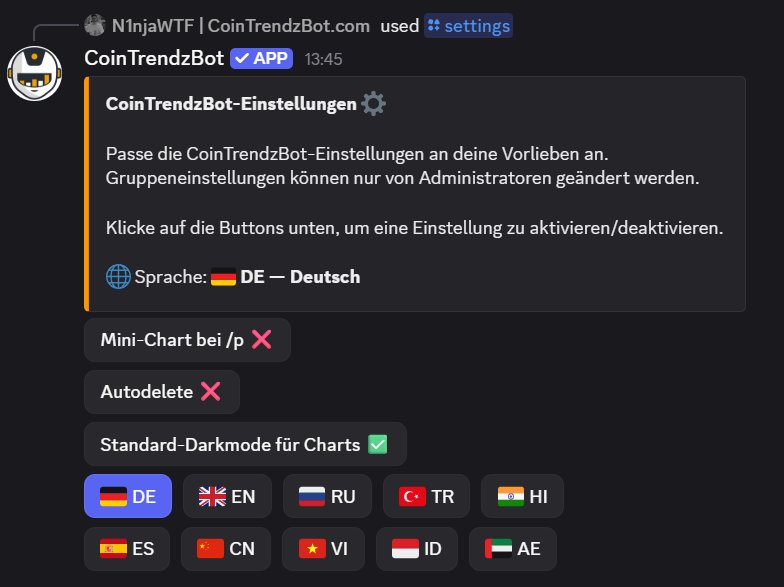 CoinTrendzBot's tweet photo. CoinTrendzBot on Discord now supports 8 different languages! 

🇩🇪🏴󠁧󠁢󠁥󠁮󠁧󠁿🇨🇳🇮🇩🇳🇬🇳🇪🇻🇳🇷🇺🇪🇸🇹🇷🇦🇪

Type /settings to set your preferred language! 😎🚀 https://t.co/8kFClOGnAf
