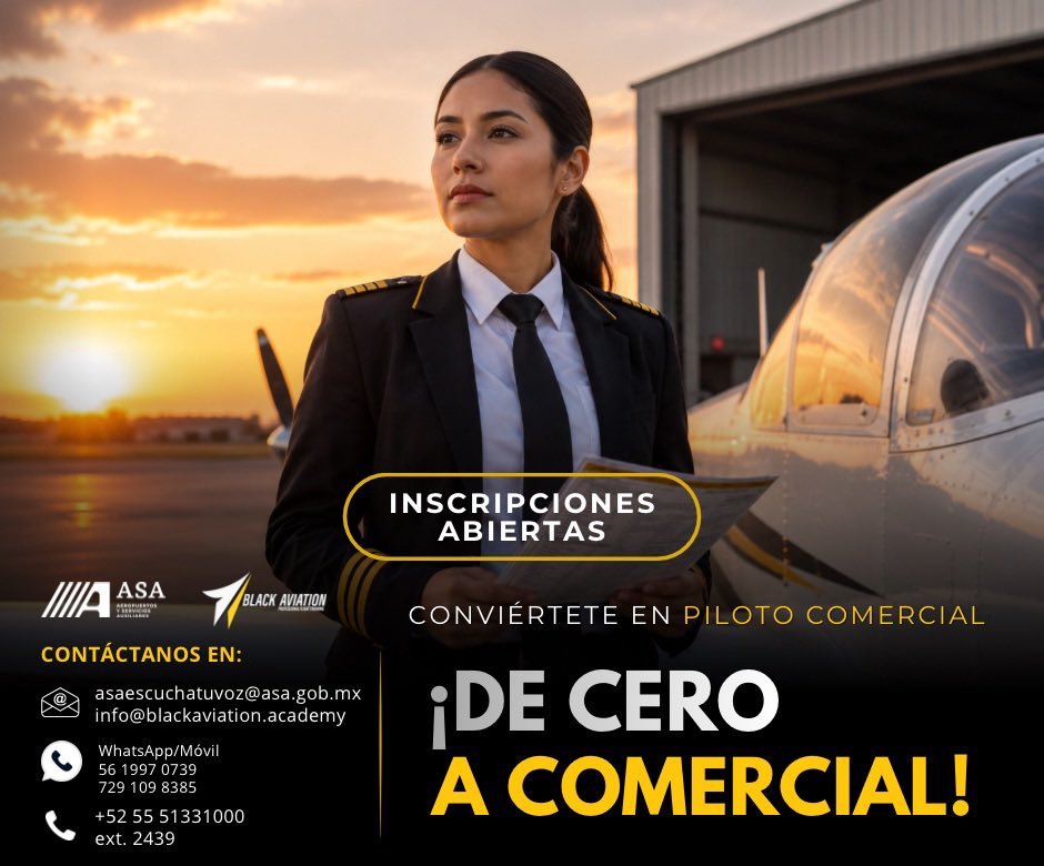 ASAMexico_mx's tweet photo. El mundo necesita #pilotos capacitados. ¿Estás listo para ocupar una cabina? Convierte tu pasión en una #profesión con formación integral y prepárate para despegar hacia una carrera con grandes oportunidades. Escríbenos por #WhatsApps /Móvil 56 1997 0739
729 109 8385 https://t.co/7YbMSq1DNF