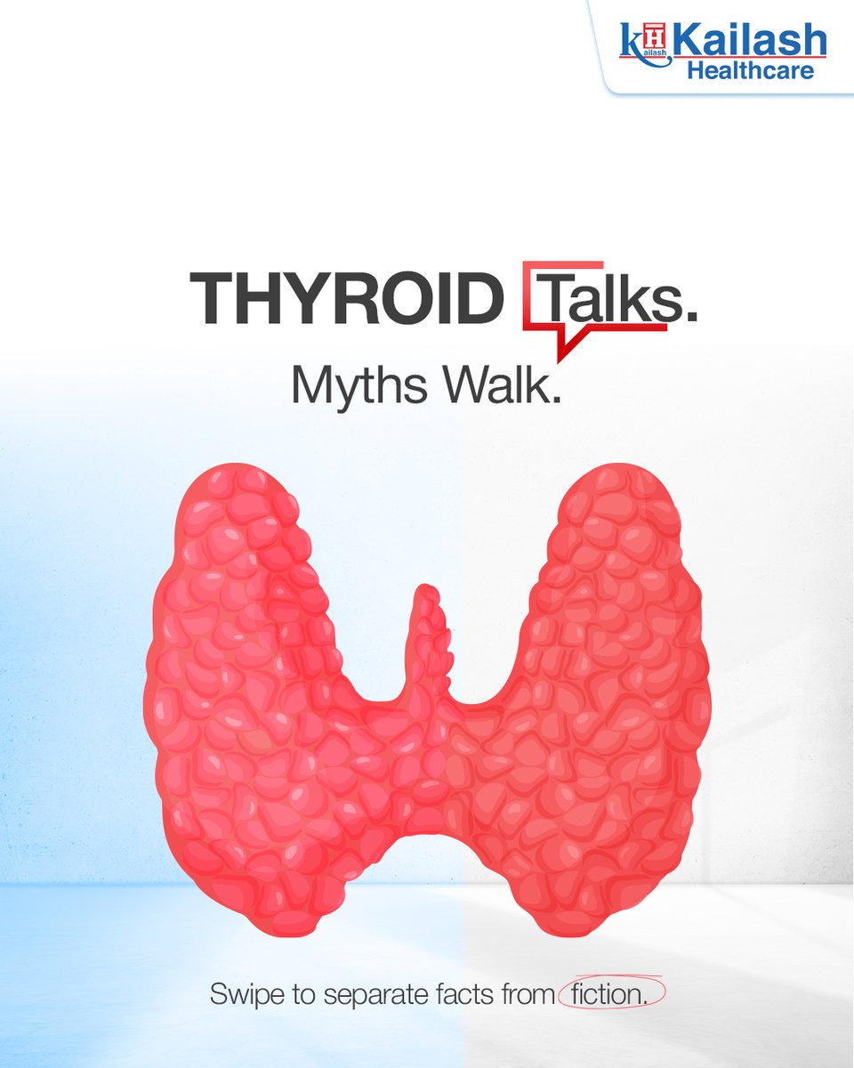 KailashHealth's tweet photo. Think you know everything about your #thyroid?
Don't let myths delay your health journey. Time to separate fact from fiction!
Get your thyroid levels checked with expert guidance at Kailash Healthcare.
#ThyroidAwareness #ThyroidTalks #MythVsFact #HealthFirst #KailashHealthcare #ThyroidHealth