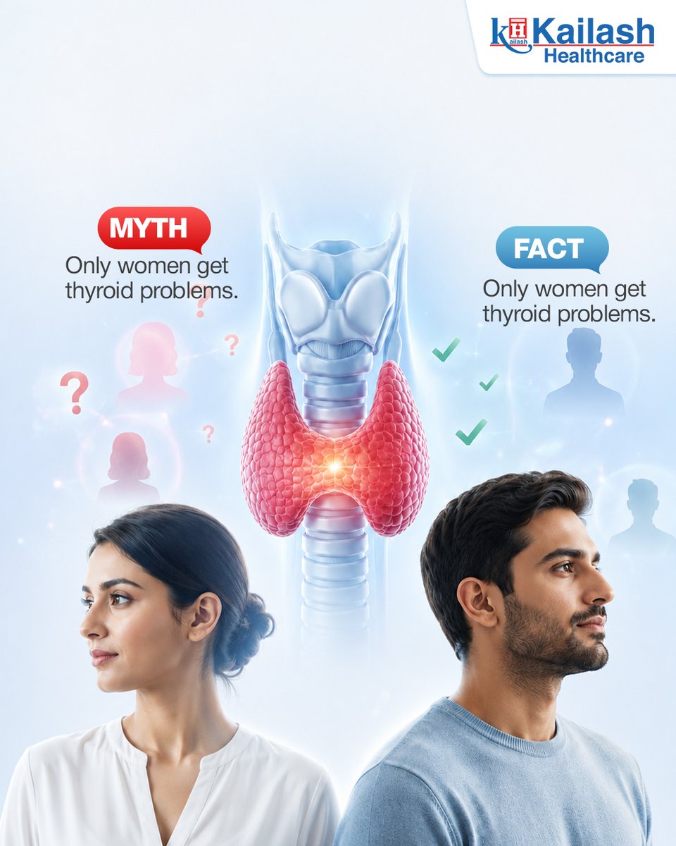 KailashHealth's tweet photo. Think you know everything about your #thyroid?
Don't let myths delay your health journey. Time to separate fact from fiction!
Get your thyroid levels checked with expert guidance at Kailash Healthcare.
#ThyroidAwareness #ThyroidTalks #MythVsFact #HealthFirst #KailashHealthcare #ThyroidHealth