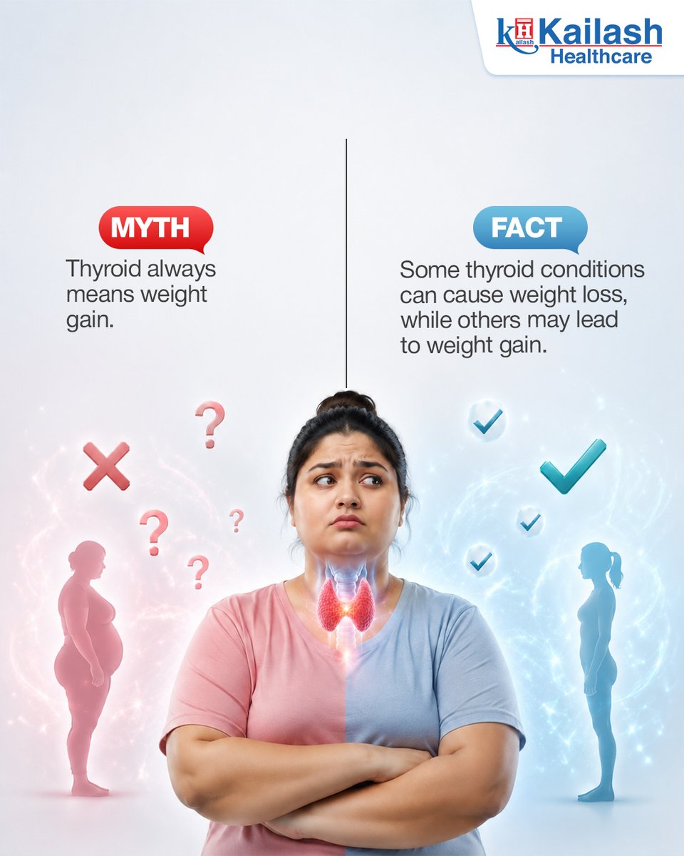 KailashHealth's tweet photo. Think you know everything about your #thyroid?
Don't let myths delay your health journey. Time to separate fact from fiction!
Get your thyroid levels checked with expert guidance at Kailash Healthcare.
#ThyroidAwareness #ThyroidTalks #MythVsFact #HealthFirst #KailashHealthcare #ThyroidHealth