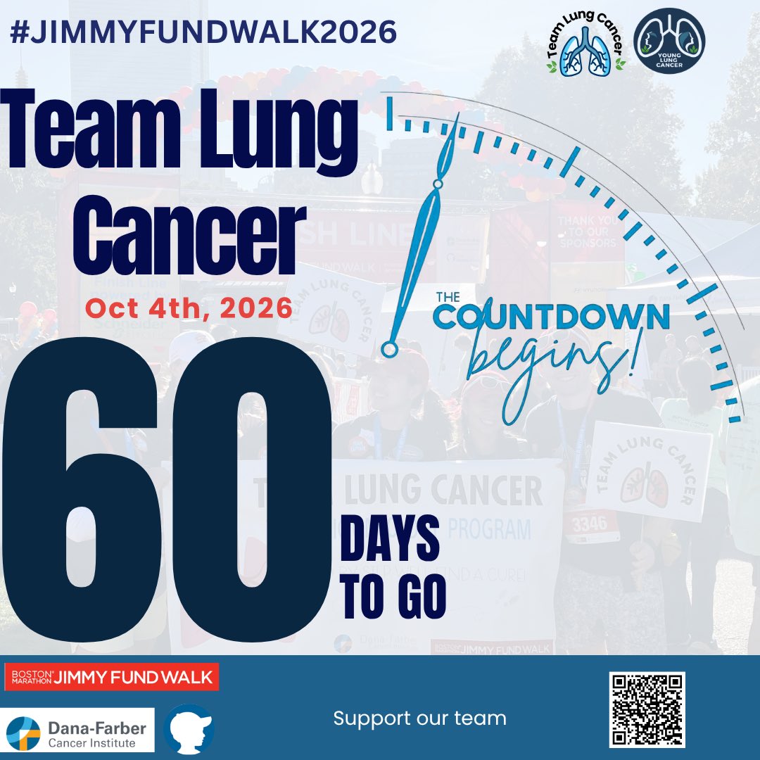 Florez_Lab's tweet photo. ⏳ Just 60 days until the 2026 #JimmyFundWalk!

On Oct. 4, Team Lung Cancer will walk to fuel groundbreaking lung cancer research and compassionate care at @DanaFarber 

Every step brings us closer to better treatments and a cure.

Join us or donate: https://t.co/MkF4sa8TpQ https://t.co/2mRMAw3l5r