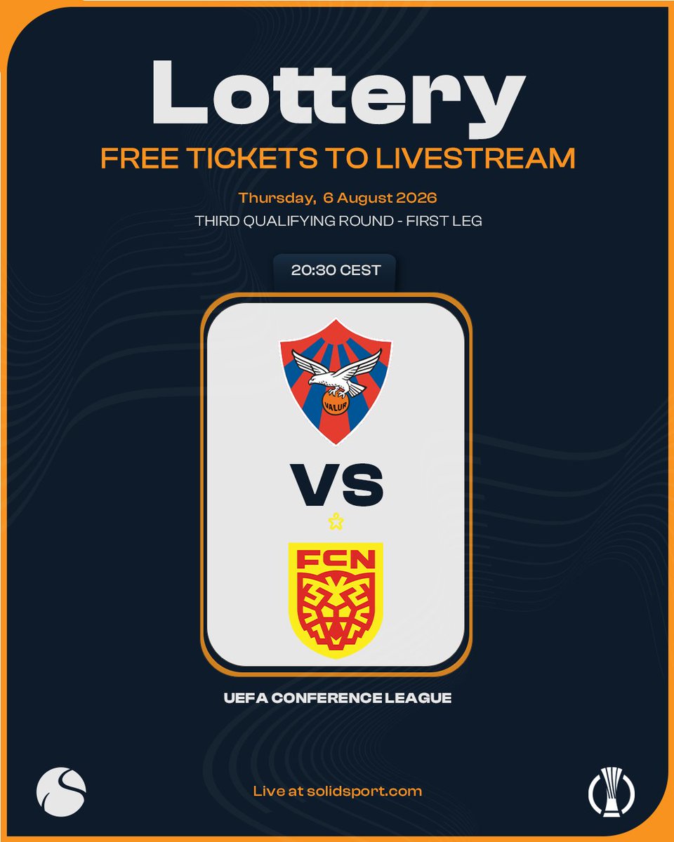 solidsport_swe's tweet photo. 🇮🇸 VALUR – FC NORDSJÆLLAND 🇩🇰
Thursday, 6 August | 20:30 CEST
UEFA Conference League – Third Qualifying Round

Wanna watch the game for FREE this Thursday? 👀🍿

We’re giving away free livestream passes to a few lucky fans! Don´t miss it!

How to enter:
✅ Follow us
✅ Repost / Share this post
⏰ Winners drawn Thursday at 14:00 CEST

🎟️ Don't want to risk it? Grab your tickets now at:
https://t.co/CcTyCvYbXh