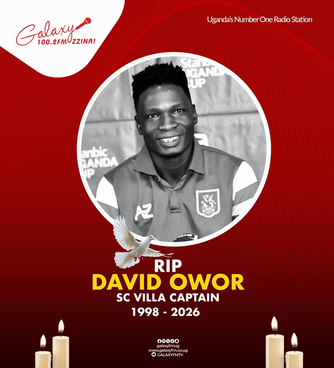GalaxyFMUg's tweet photo. We join the sporting fraternity to mourn the death of SC Villa captain David Owori.

May His Soul Rest In Peace 🙏

#ZzinaUpdates https://t.co/TehbSxDJ52