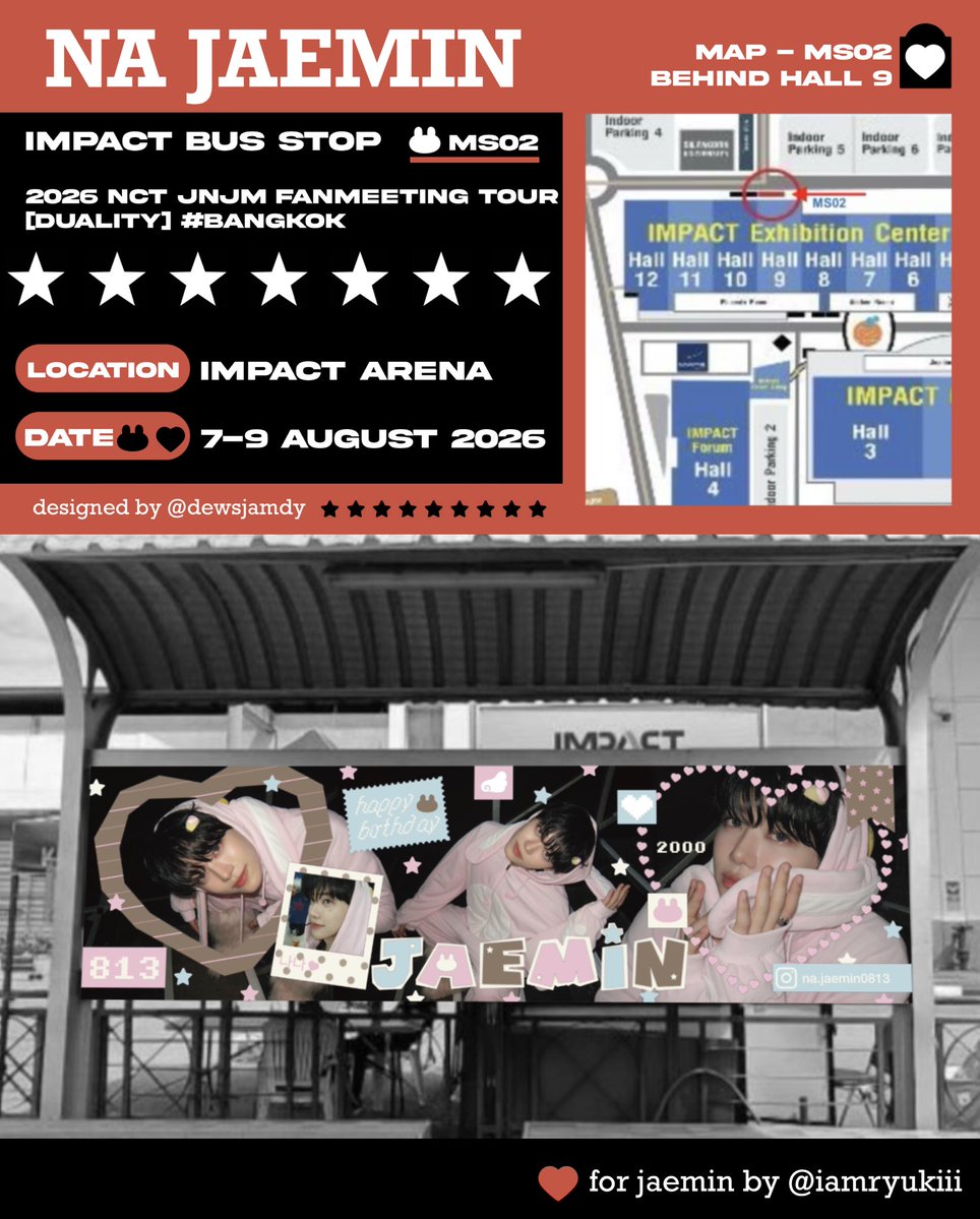 iamryukiii's tweet photo. for jaemin 🐰 💒 യ ₊⋆ 
✳︎ ɪᴍᴘᴀᴄᴛ ʙᴜꜱ ꜱᴛᴏᴘ MS02

📍 impact arena ꒰ bus stop behind hall 9 ꒱　
🗓️ 7-9 aug 2026

— ᴅᴇꜱɪɢɴᴇᴅ ʙʏ @dewsjamdy 

มาช้าแต่มานะ ขอฝากป้ายแจมินไว้ในอ้อมกอดทุกคนด้วยน้า🫶🏻
#NCTJNJM_FANMEETING_TOUR #JAEMIN
#NCTJNJM_FANMEETING_TOUR_DUALITY https://t.co/CEFSXtSba3