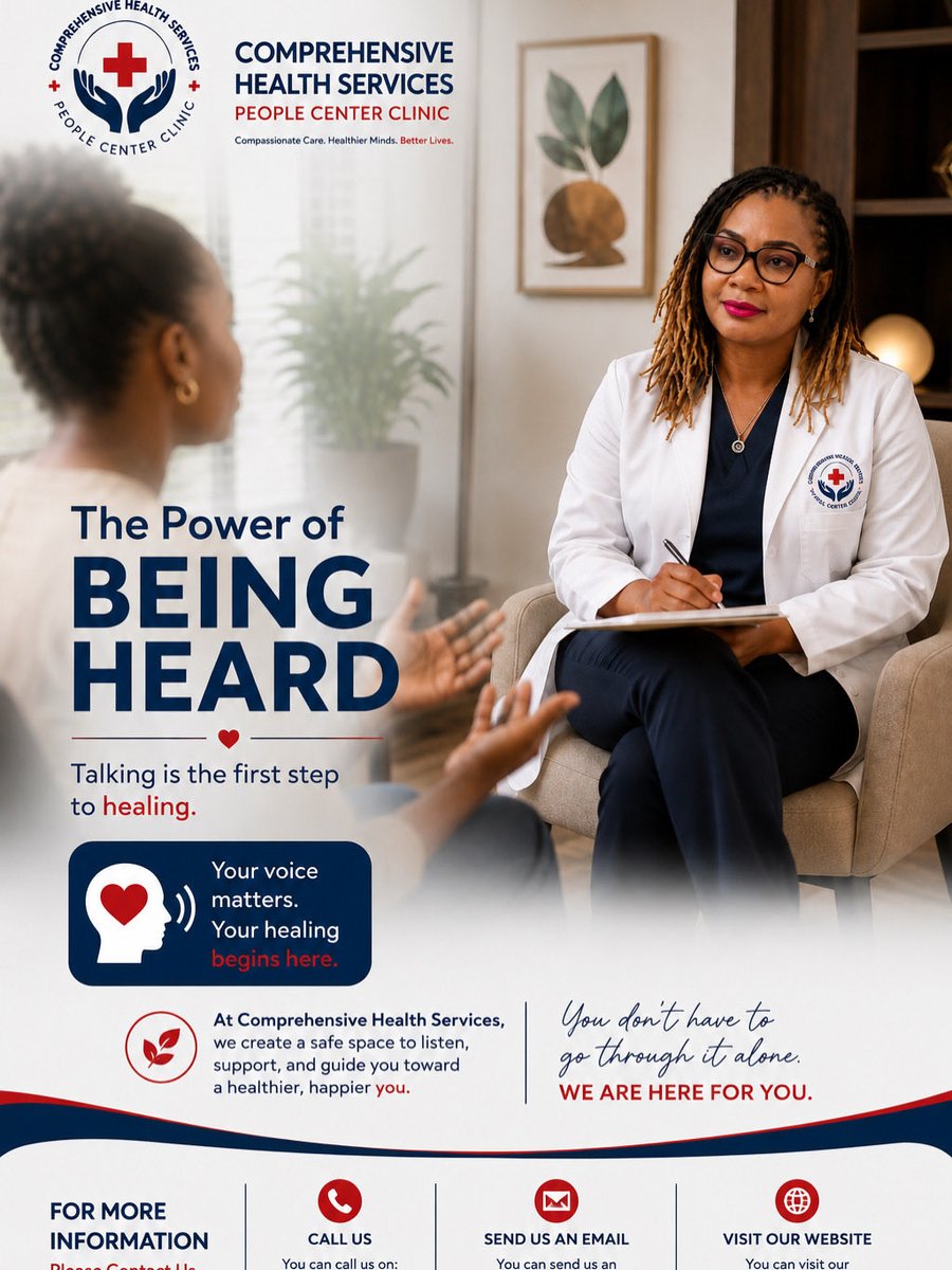 CHlontor's tweet photo. Sometimes the strongest step you can take is simply talking to someone who listens without judgment. At Comprehensive Health Services, we provide compassionate care, professional support, and a safe space to help you heal, grow, and thrive.

-#usa #health #trending https://t.co/sJh2Zb01mr