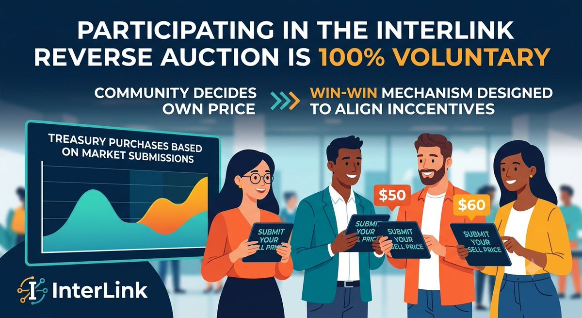 omega_net_Ind's tweet photo. Post 8
Participating in the InterLink Reverse Auction is 100% voluntary, giving full pricing control back to the community!
Community members decide their own sell price, while the treasury purchases directly based on market submission.
#InterLink #ITLG #ITL https://t.co/G2HI1aYyGY