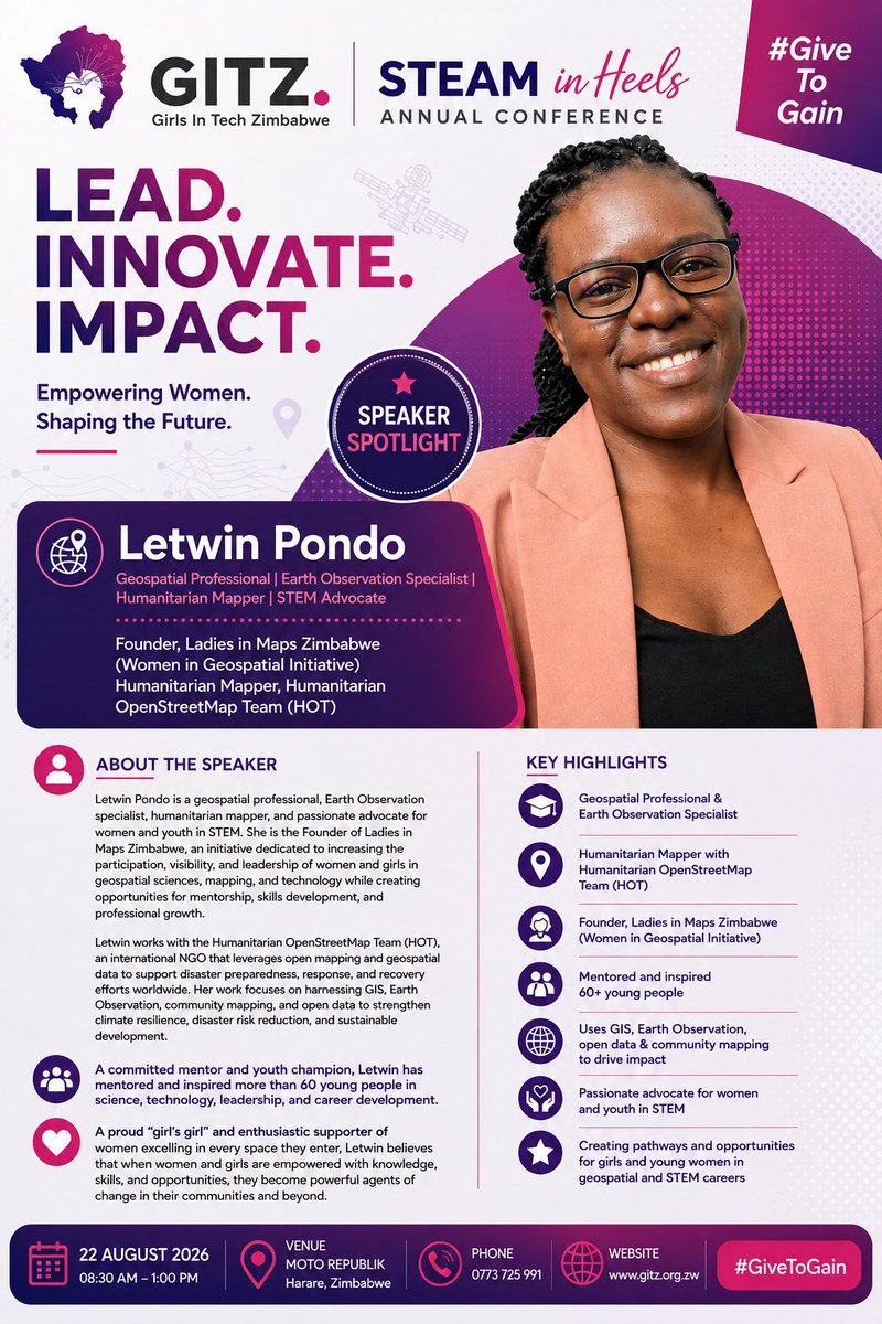 girlsintechzw's tweet photo. Speaker Spotlight Letwin Pondo
STEAM in Heels Conference https://t.co/YyP9gZaT2o