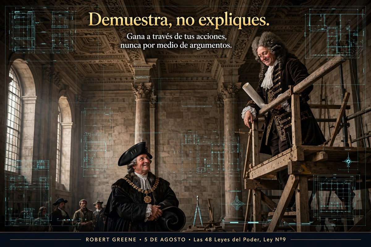 Posicionpropia's tweet photo. Gana a través de tus acciones.
Wren en 1688: el alcalde le pidió 2 columnas inútiles. No discutió. Las hizo falsas, debajo del cielo raso.
Ambos ganaron.
Ley 9: Demuestra, no expliques. Gana con acciones, nunca con argumentos.
#LasLeyesDiarias
https://t.co/cIirFHoaNh https://t.co/VLVbVWeATe